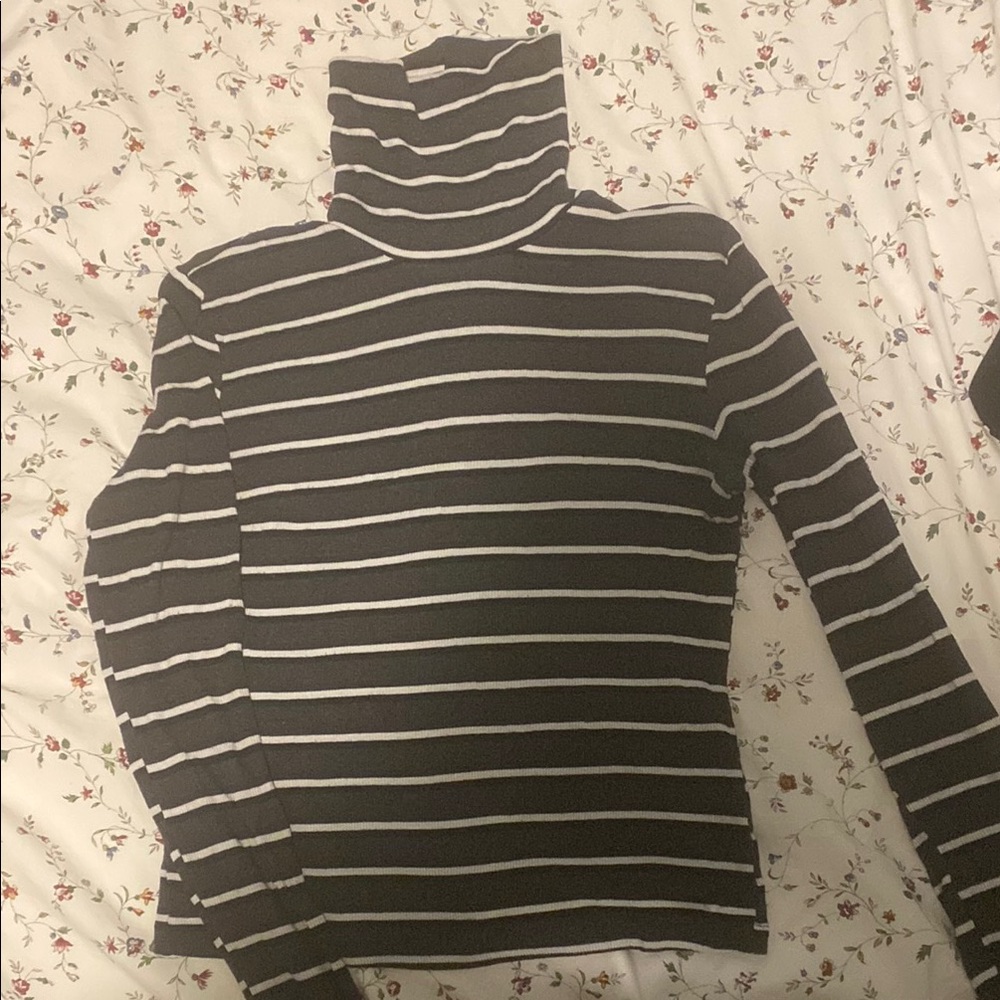 Striped Black and White Turtleneck Sweater